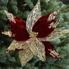 Flannel Fabric Christmas Artificial Flowers Plastic Glitter Poinsettia  Christmas Decor