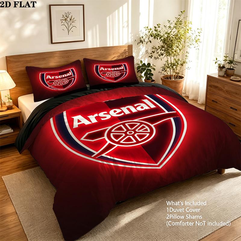 Arsenal Football Club Pattern Bedding Home Decoration Birthday Gift ( 1 duvet cover + 2 pillowcase, without core),fan merchandise.