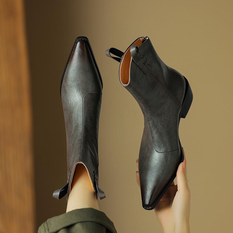 Damen Kurzstiefel mit niedrigem Absatz Herbst und Winter neu dickabsatz bequem große Größe schlichte Rindslederstiefel