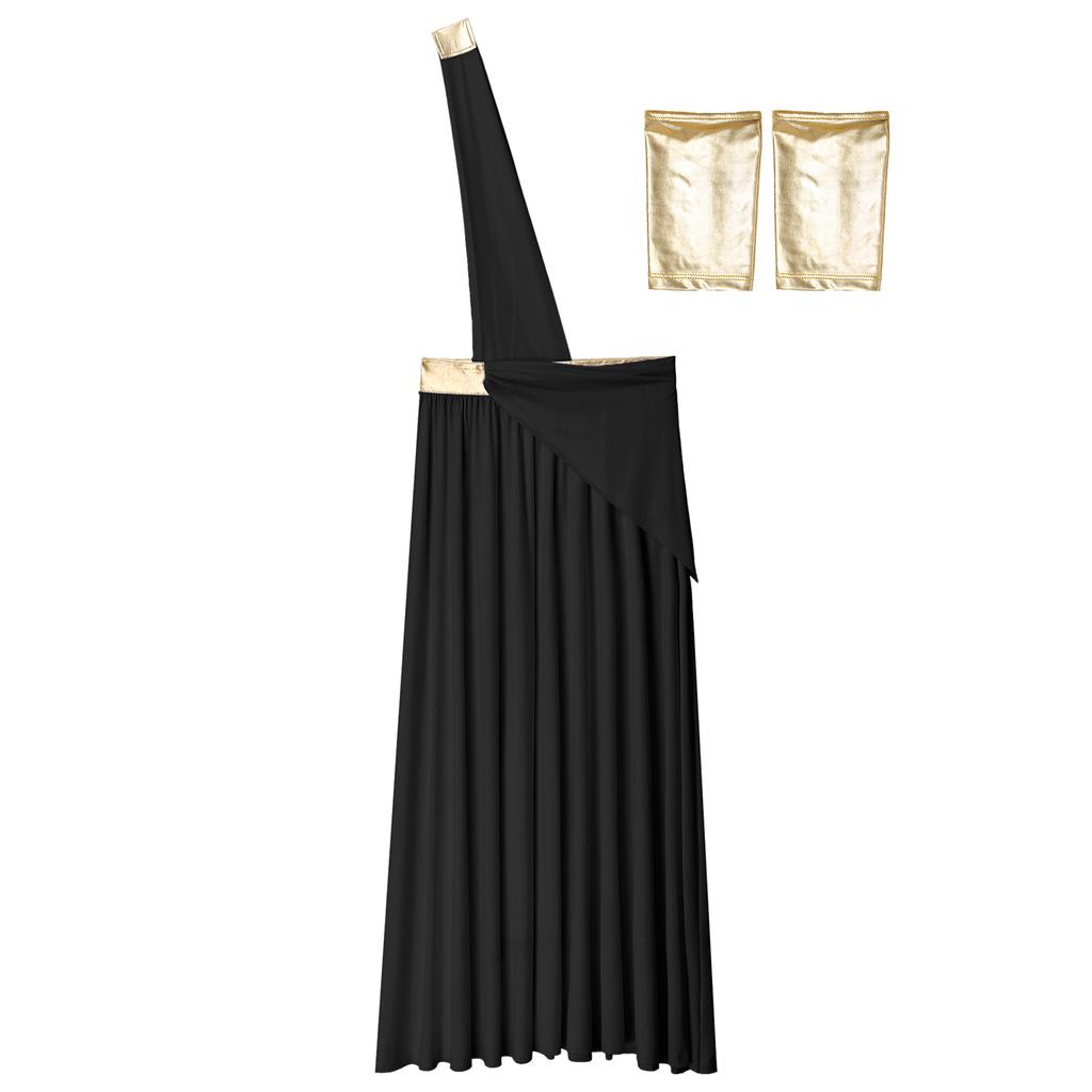 Men Greek Roman Toga Costume Long Skirt One Shoulder Design Warrior Cosplay Halloween Party Wristbands Included