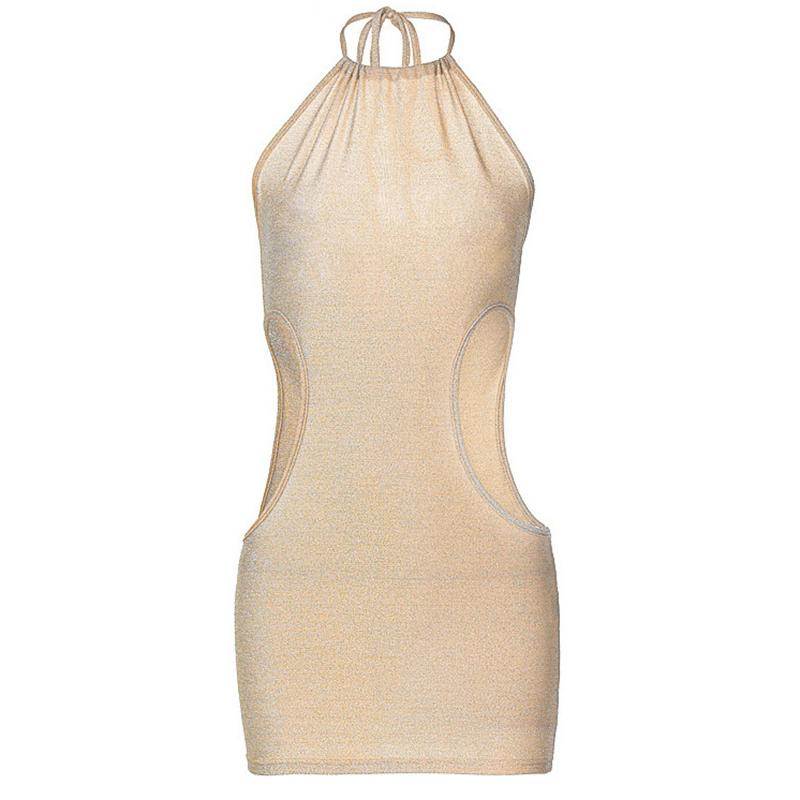 Sexy kurzes Kleid aus Europa und Amerika, hängender Hals für Damen, freiliegende Hüfttasche, Hüftrock, modischer kurzer Damenrock