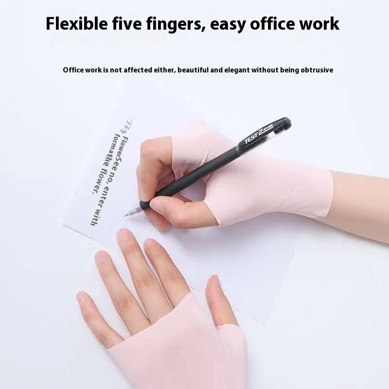 Pro Uv Protection Gloves For Nail Art Gel Nail Lamp Sunscreen Gloves Fingerless Hand Sun Care Thin Cool Ice Silk Silky Sun Glove