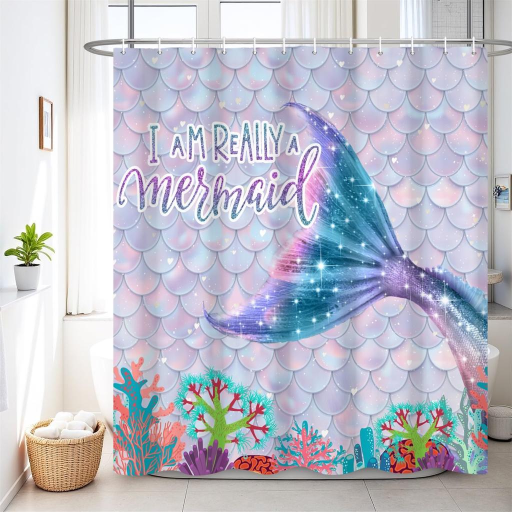 Nautical Mermaid Shower Curtain Ocean Sexy Women Fantasy Sea Mysterious Seascape Bathroom Curtain Polyester Fabric With Hooks
