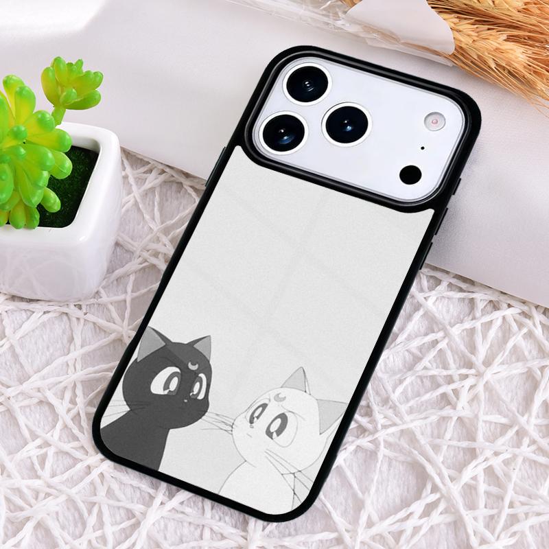 Anime Moon Cat Phone Case for iPhone 17 Air 16 15 11 12 14 13 Pro Max Shockproof Cover