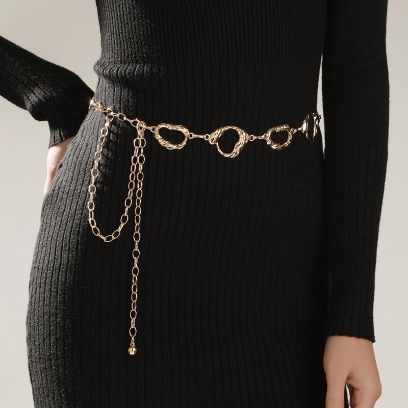 Simple Irregular Round Ring Waist Belts Fringes Chain Women Circle Metal Chain Belts Geometric Long Hollow Waistband