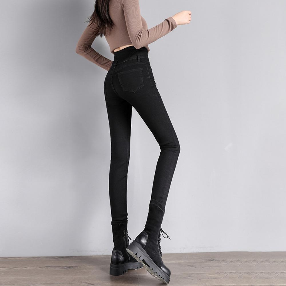 Breasted Jeans Women's Autumn and Winter 2025 New High-waisted Slim-fitting Pencil Pants Elastic Leggings