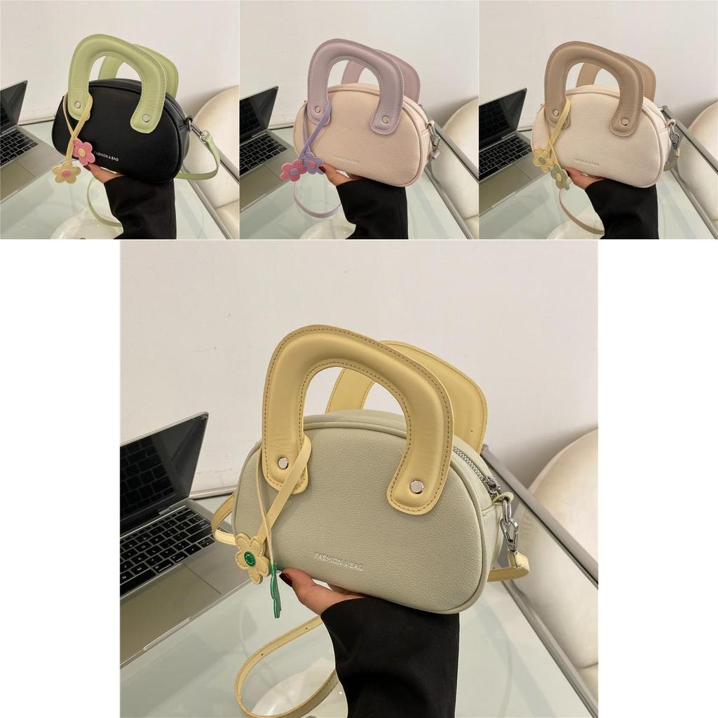 Simple Color Blocked Flower Decoration Women Casual Shoulder Bag For Daily Use