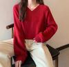 2023 Autumn Winter Women's Loose V-neck Pullover Sweater - Lazy Korean Style Knitwear Base Layer