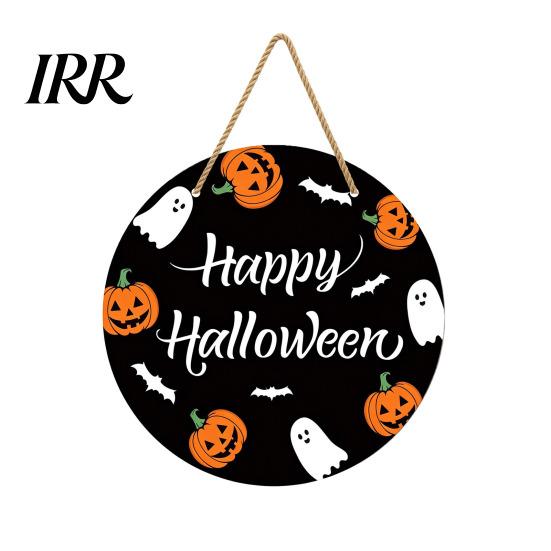 Haunted House Door Sign Halloween Hanging Sign, Wooden Front Hanger Wreath, Cute Eye-catching Ghost Welcome for Porch Wall Indoor Home Decoration