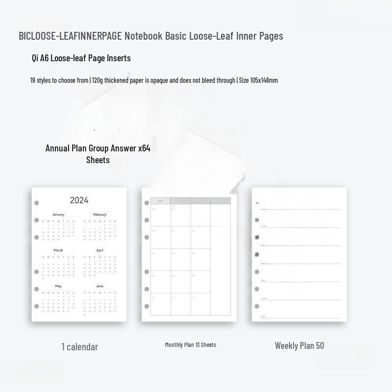 A6 Loose-Leaf Daolin Paper Daily/Monthly Diary Planner Refill with Weekly Pages
