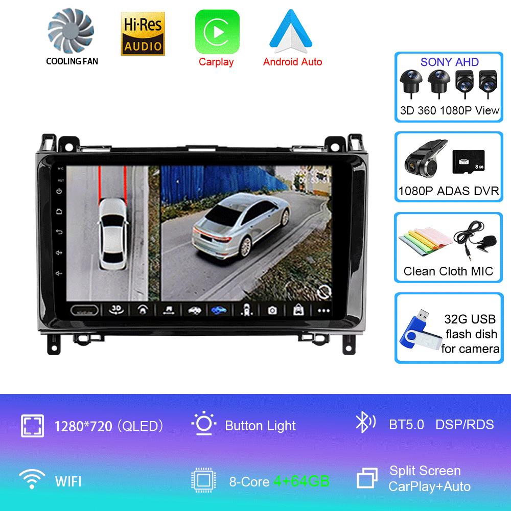 Radio auto Android 14 pentru Mercedes Benz B200 Sprinter W906 W639 AB Class W169 W245 Viano Vito Player Multimedia 2 Din Stereo DSP