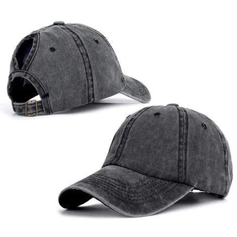 1Pcs Vintage Ponytail Baseball Cap Women Girls Pure Color Soft Washed Cotton Summer Woman Hat Messy High Bun Cap