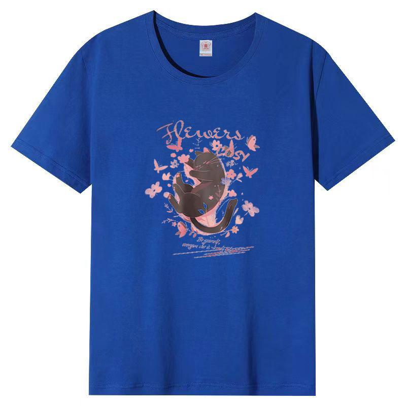 Bayan Yaz Popüler Kısa Kollu Tişört Pamuk Nefes Alabilir Bol Üst Baskılı Tişört Günlük