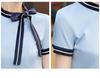 Summer Bowknot Blouse - Women's Professional Stand-Up Collar Short Sleeve Workwear for Hotel Reception