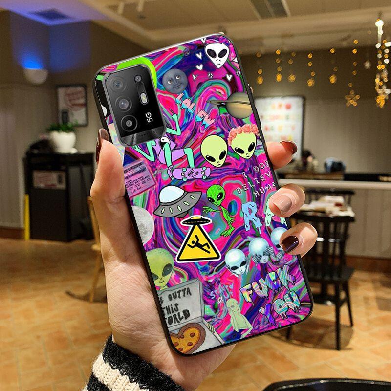 Funda Aesthetics Cartoon Alien Space Phone Cover For OPPO A74 A94 A3S A5S A9 A12 A15S A52 A53S A72 A73 2020 A91 5G Cases Coque