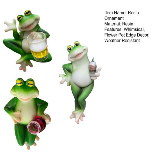 Miniature Frog Figurine Garden Drinking Frog Statue Planter Hugger Resin