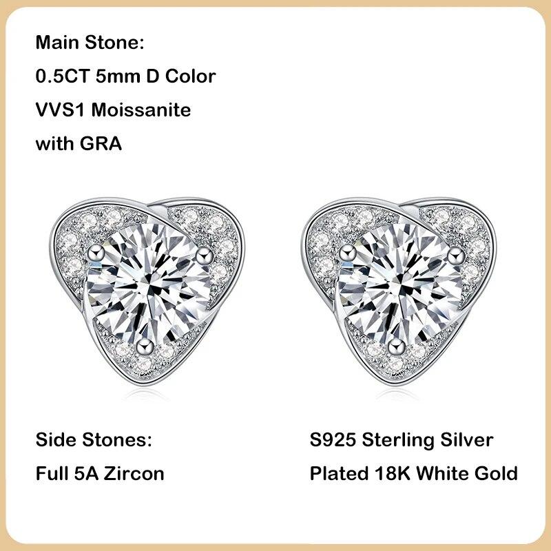 

Модные серьги-гвоздики с клевером и муассанитом цвета D 0,5 карата 5 мм для женщин и девочек, изящные ювелирные изделия, серьги-гвоздики из серебра S925 с бриллиантами 0.5CT 5mm and 0.5CT