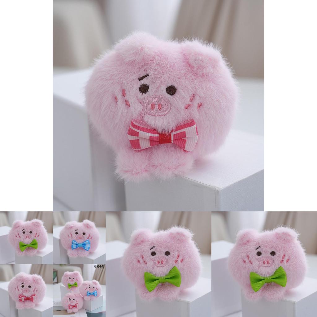 Delightful Mini Plush Pig Keychain With Colorful Bow Ties And Soft Furry Feel