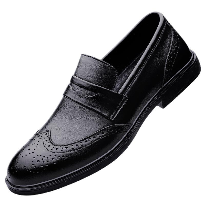 Carved Block Leather Business Dress Casual Leather Shoes Men's British Round Head Loafers Men's Shoes