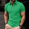Mens Casual Zip Up Polo Shirt Short Sleeve Textured Top