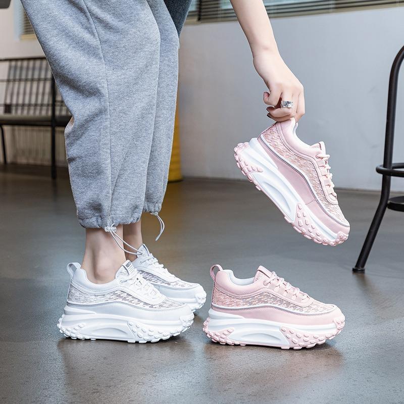 Spring and Autumn New Casual Versatile Heightening Shoes Slope Heel Fashion Color Matching Student Shoes Women's Trendy Shoes Women