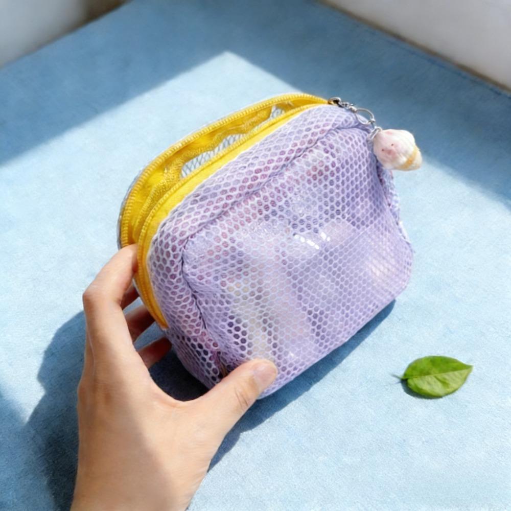 1pc Fashion Large-Capacity Cosmetic Organizer Bag - Deep Pink/Green Mesh Travel Toiletry Bag with Multiple Compartments