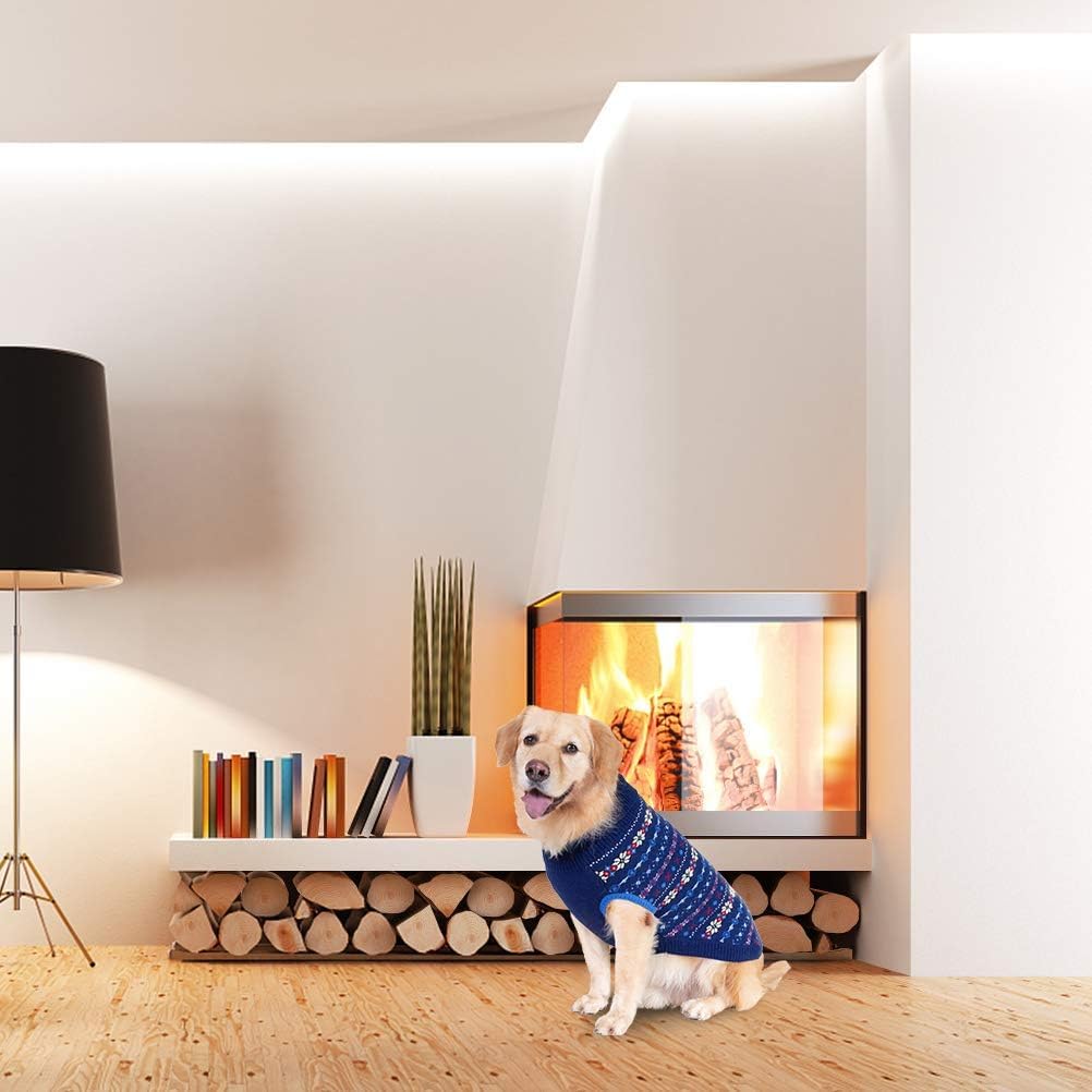 BINGPET Dog Sweaters for Large Dogs,Winter Dog Sweater Warm Clothes Boys Girls with Leash Hole,Classic Snowflake Doggy Knitwear Clothes,Ideal Gift