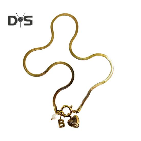 Initial Letter Necklace for Women Gold Plated Love Heart Faux Pearl Pendant Necklace Snake Chain Jewelry for Wife Girlfriend