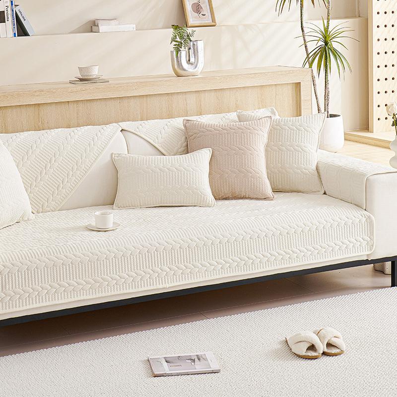 Cream Style Short Plush Sofa Cushion Solid Color Non-Slip Leather Sofa Cover Modern Simple Sofa Cloth Autumn and Winter