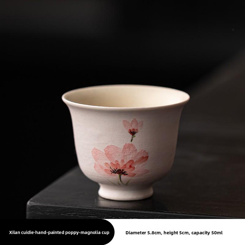 

t Расписанная вручную чашка для чая с высоким основанием «Кукурузный мак» в стиле ретро, чайная пиала, кружка, чашка для дегустации чая, чашка для аромата, мастерские чашки цзяньчжань, чайный сервиз 200ml