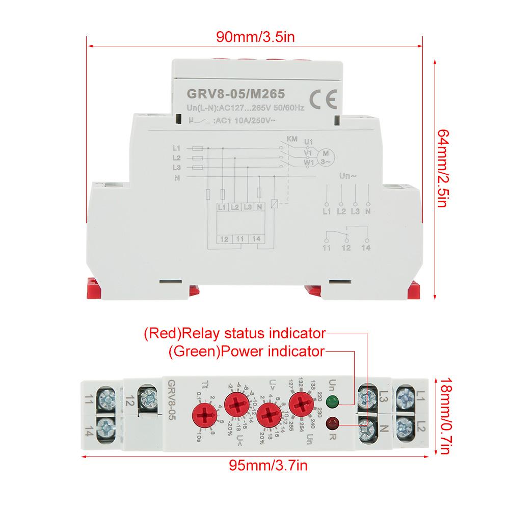 GRV8 05 3 Phase Voltage Monitoring Relay Phase Sequence Phase Failure Protection M265