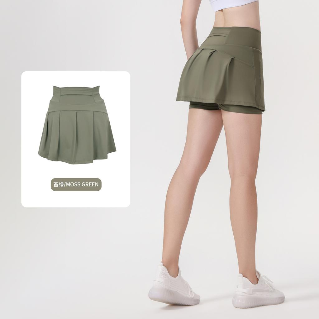 () Sports Tennis Skirt Women'S Anti-Light Fitness Skirt Fake Two-Piece Yoga Quick-Drying Pleated Skirt Shorts