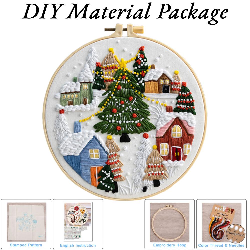Christmas Cross Stitch Embroidery Kit Material Pack W/ Needle Thread Instructions DIY Xmas Series Craft Needlework for Beginner
