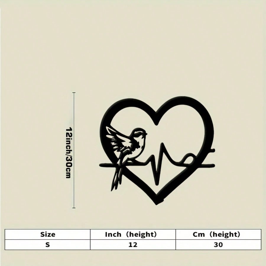 Black Heart Bird Metal Wall Art Minimalist Iron Sculpture Modern Home Decor Wedding Gift