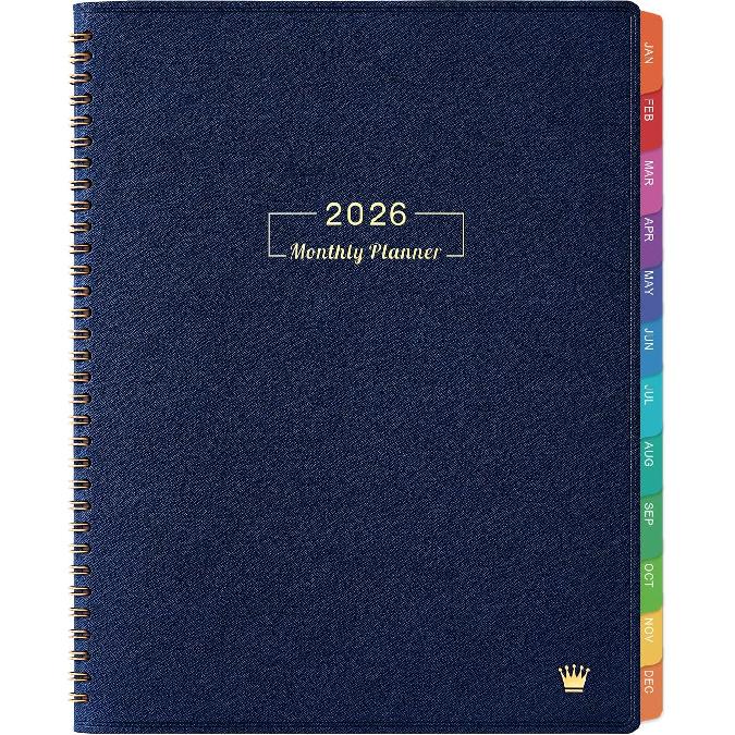 2026 Monthly Planner - 2026 Planner, Jan. 2026 - Dec. 2026, 9" x 11", 2026 Monthly Calendar,12 Colorful Tabs, Faux Leather, Pocket, Note Pages,