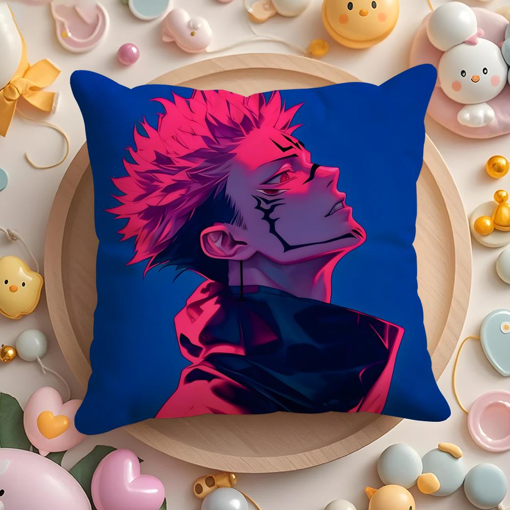 J-Jujutsu anime K-Kaisen Cushion Cover Home & Car Multi-Scene Pillow Cover - Reversible, Soft & Durable for Daily Use