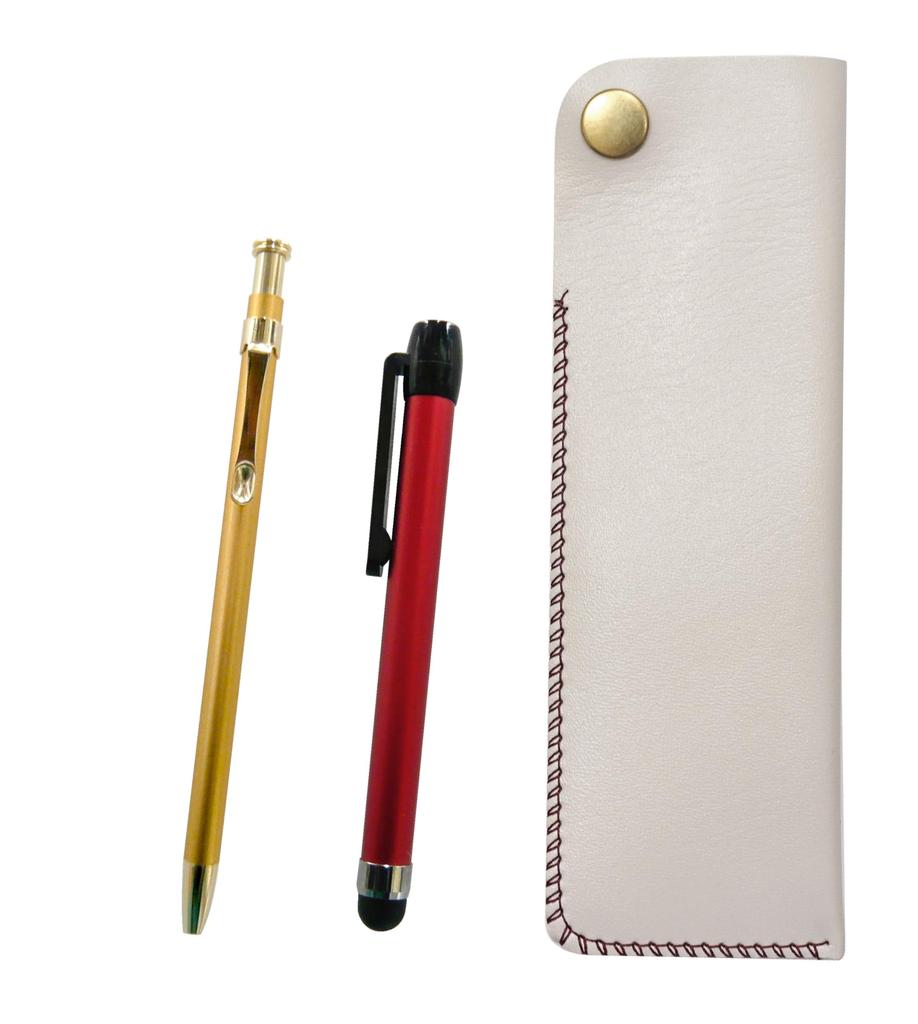 White Pen Case with Red Metal Touch Stick and 60 Gold Slim Ballpoint Pens Two-Pack Hook-and-Loop (NK01W-ALR-SV60KBP-2)