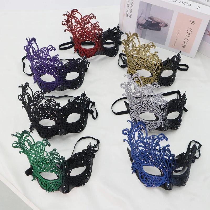 1pc Sexy Women Rhinestones Lace Masquerade Mask for Carnival Halloween Half Face Cosplay Masks Festive Party Supplies