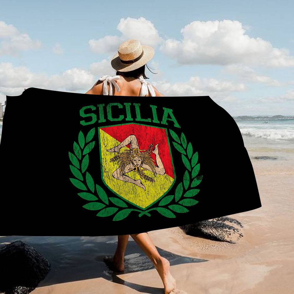 S-Sicilian Flag Fashion Microfiber Blanket Quick Drying Beach Towels Oversized Printing Super Absorbent Pool Towel Blanket