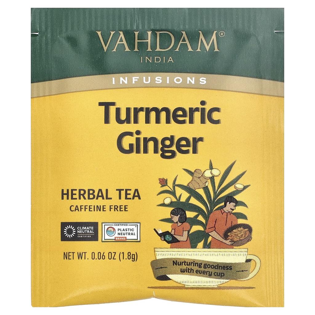 VAHDAM India, Infusions, Herbal Tea, Turmeric Ginger, Caffeine Free, 18 Infusion Bags, 32.4g (1.14oz)
