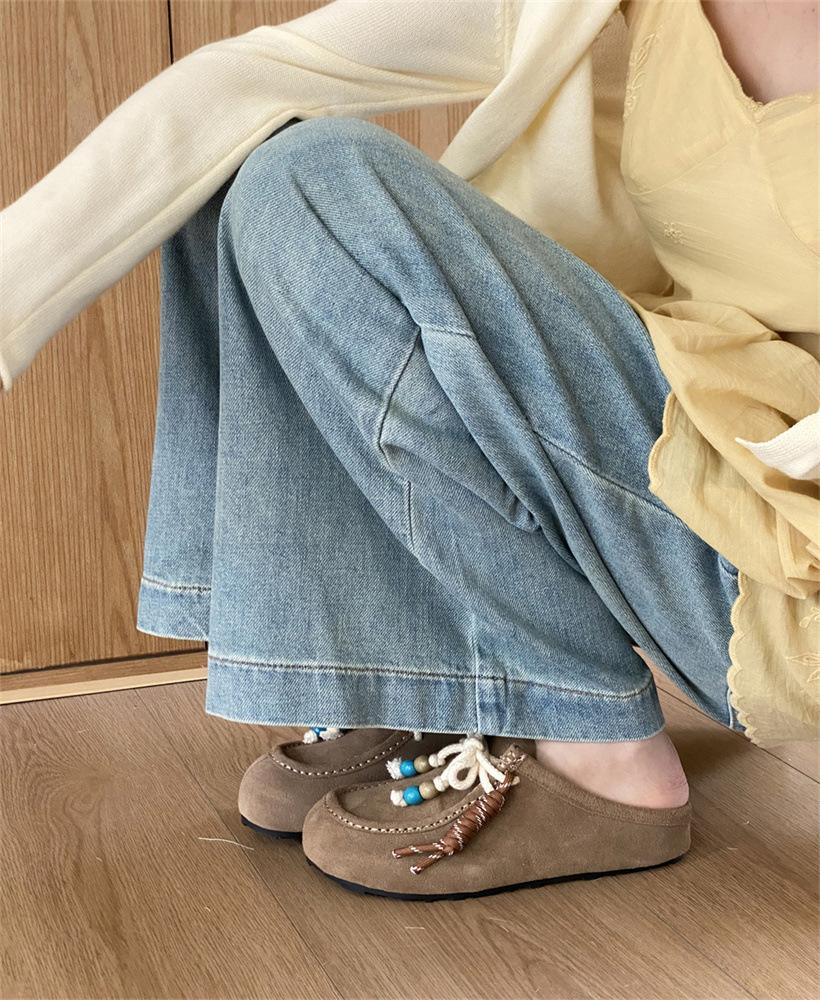 Cowhide 2025 new fashion casual bag head half drag women's platform outer wear explosion lazy single shoes niche ethnic style