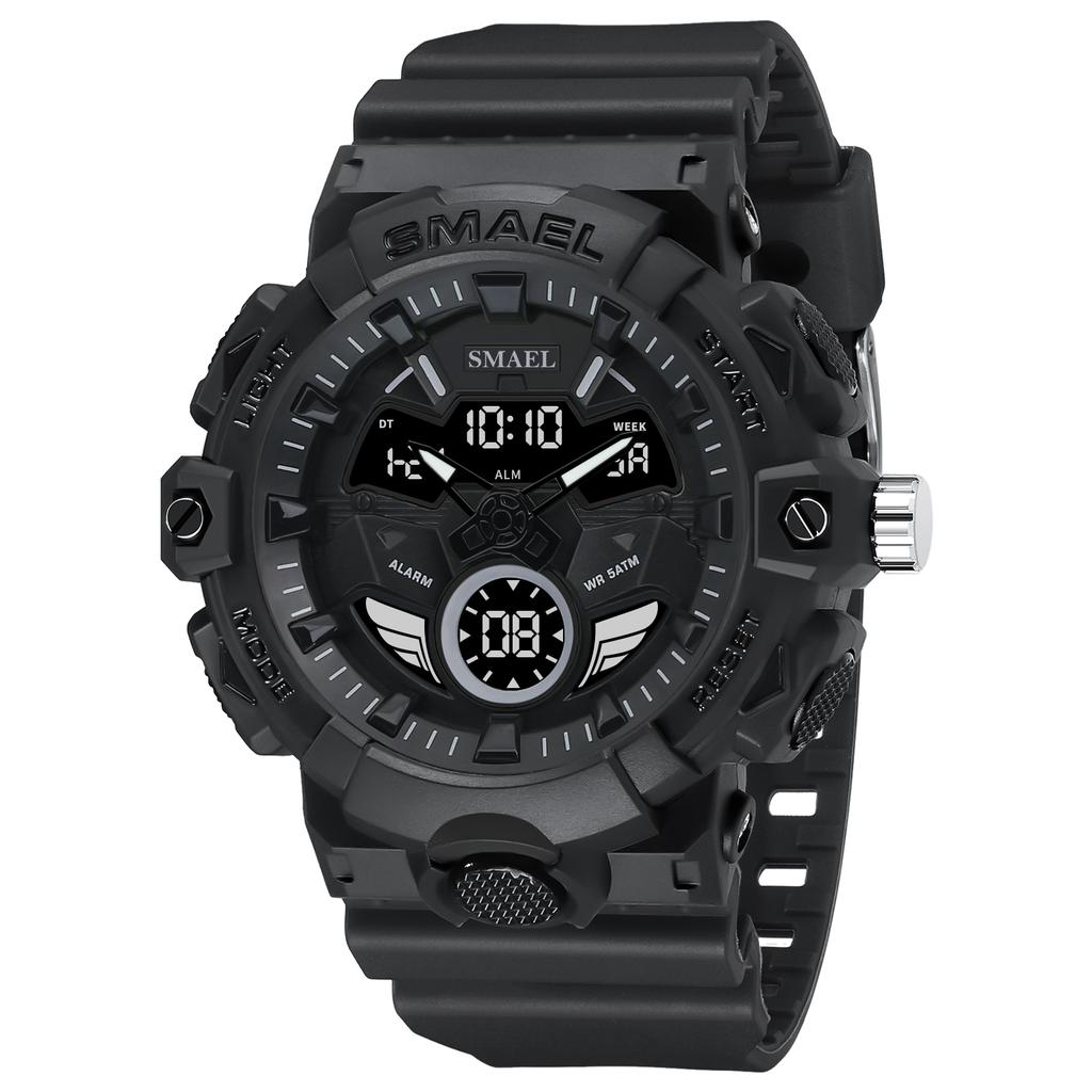 SMAEL 8085 Fashionable Digital Double Display Diver Watch with Alarm & Luminous 50 Bar Waterproof Day/Date Sport Outdoor Unisex