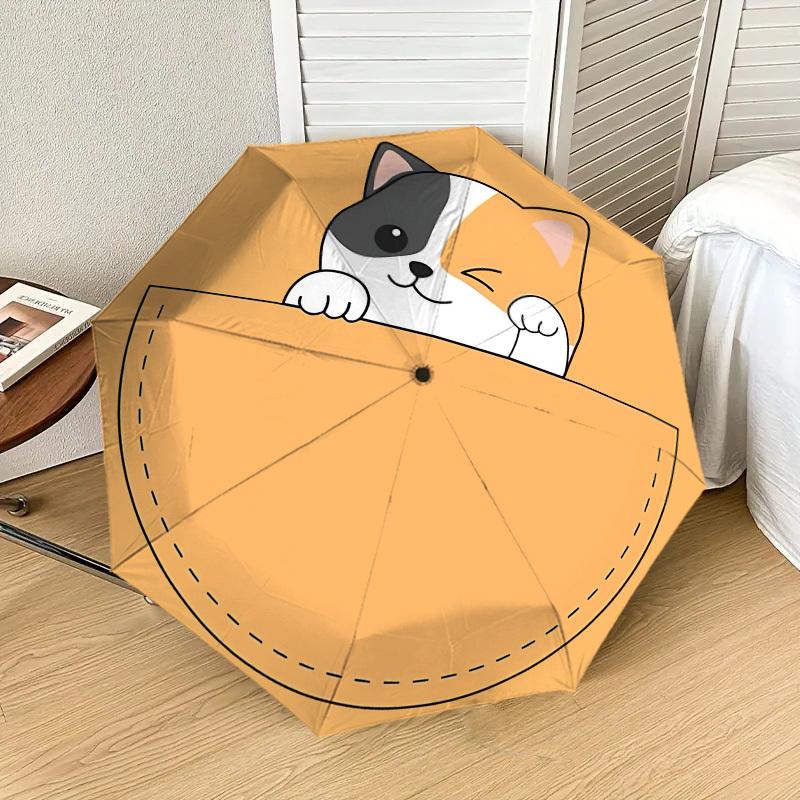 Pocketful of Joy: Cute Cat Pocket Print Umbrella Auto Open/Closed, Outdoor Protection, Lightweight & Durable Travel Accessory 106