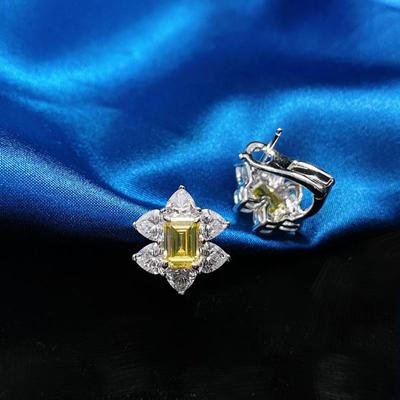 925 Sterling Silver Stud Earrings For Women Sparkling Yellow High Carbon Diamond Earrings Bridal Wedding Party Luxury Jewelry