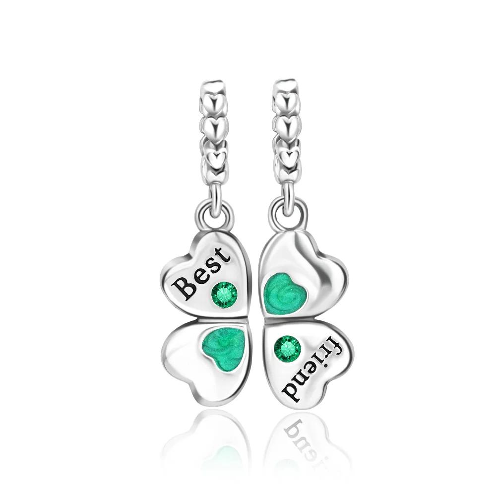 Lucky 925 Silver Charms Green Four Leaf Clover Horseshoe Bead Earrings Pendant Exquisite Bracelets Necklaces DIY Jewelry