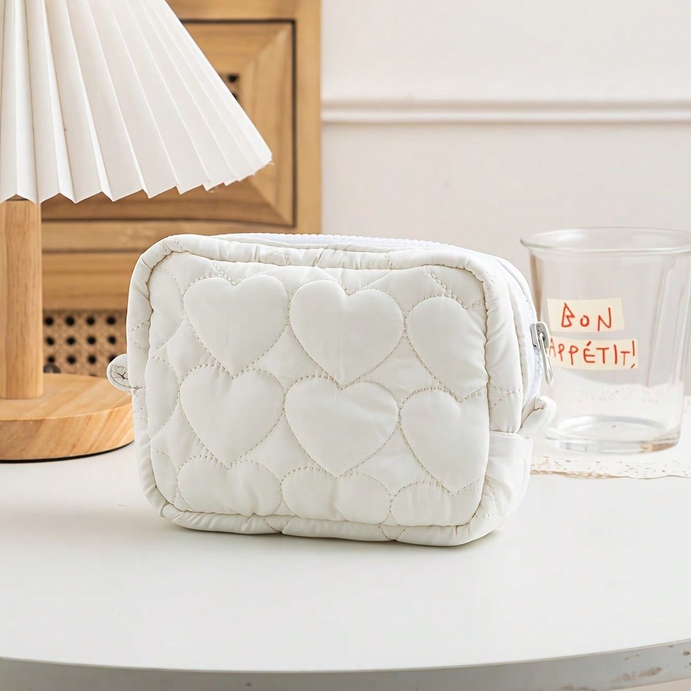 1pcs Cute Candy Color Love Makeup Bag, Portable Mini Handheld Storage Bag, Girl's Heart Portable Small Item