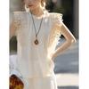 Demana Women's Linen Blend Ruffle Trim Sleeveless Blouse