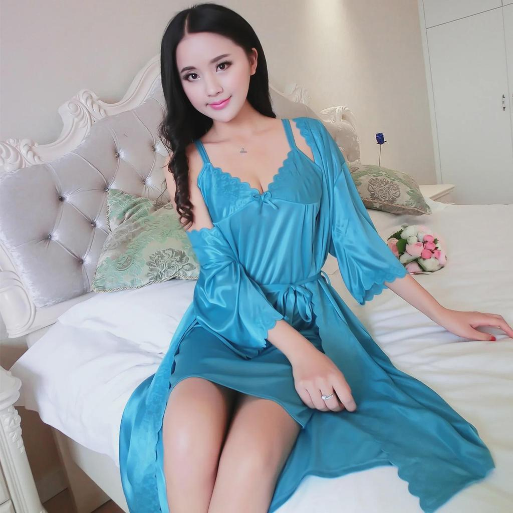 Pyjama-Set aus Eisseide und Spitze in Übergröße – Sexy, lockeres Sommernachthemd 