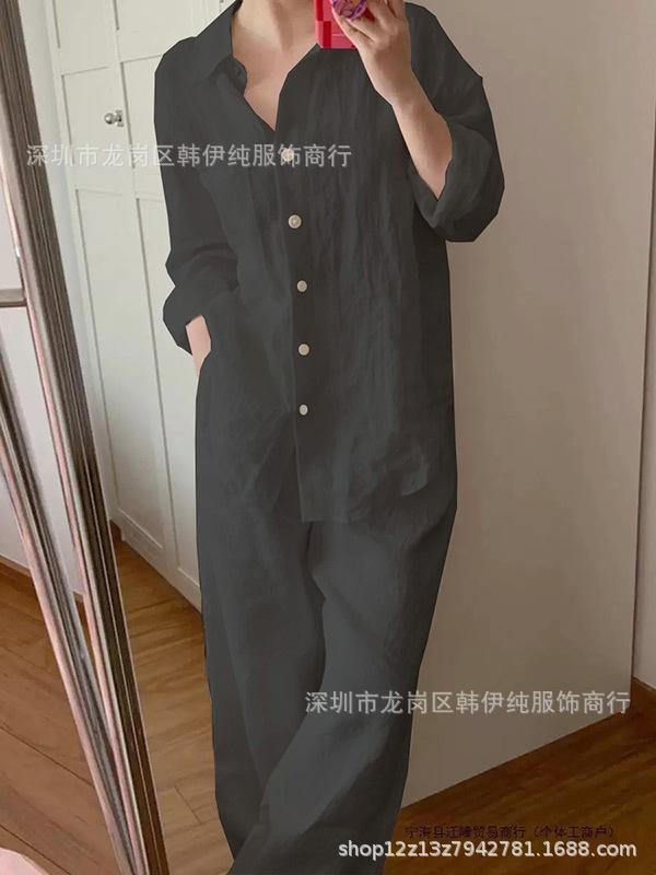 Summer linen shirt women s sunscreen cardigan summer thin loose two-piece set French cotton and linen white shirt set women S темно-серого