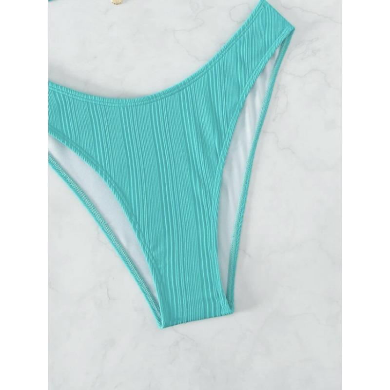 Women Solid Color Halter Neck Triangle Bikini Swimsuit For Swimming